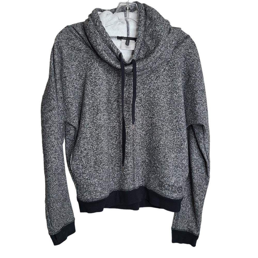 BCBGMaxazria Fleece Pullover Drawstring Cowl Neck Black Size Medium